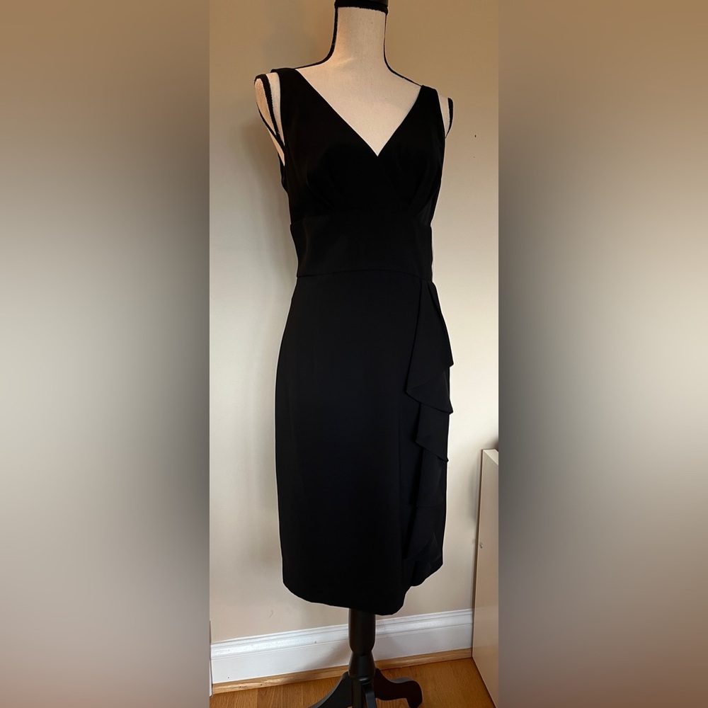 NEW* Ralph Lauren “Bright Young Things” Black V-neck Cocktail Dress w/Ruffle 10